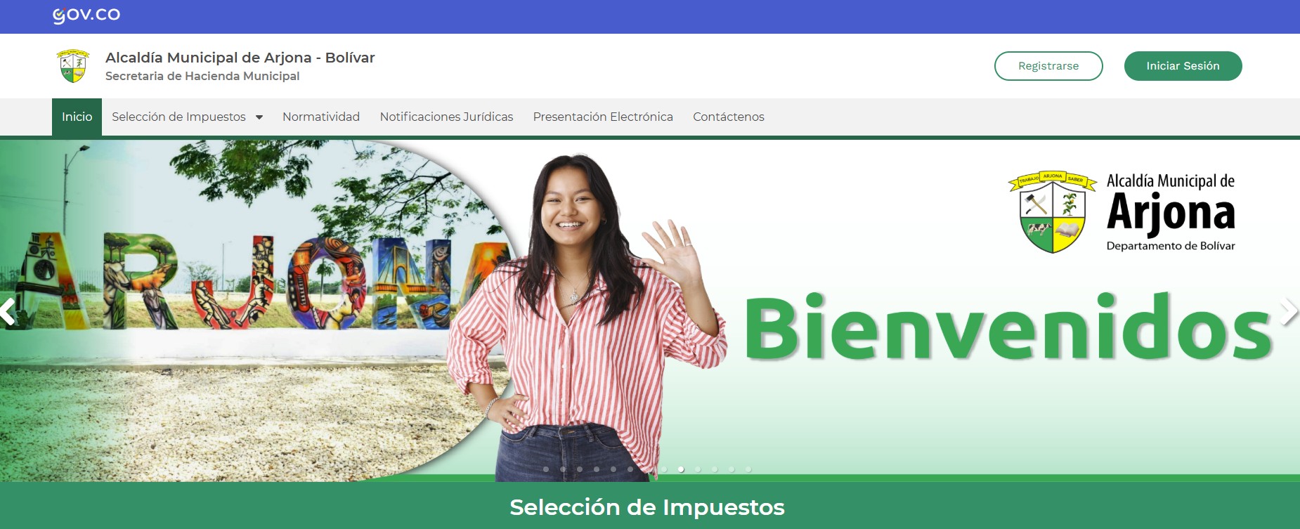 Imagen de la pagina principal de impuestos de la alcaldia de Arjona – Bolivar.