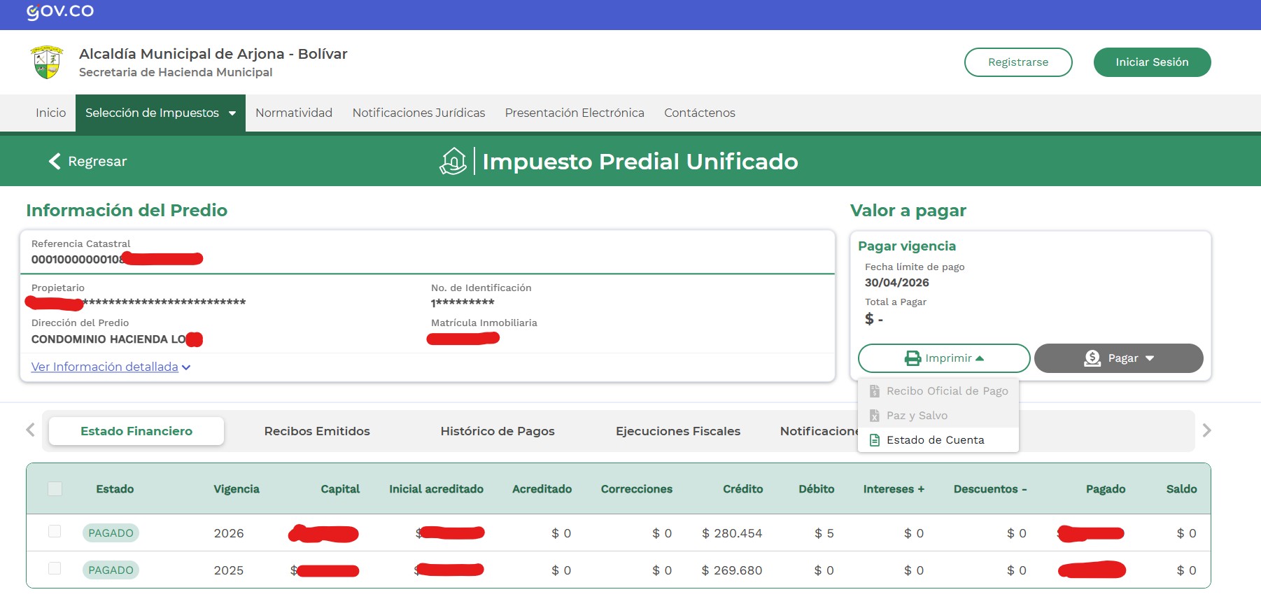 Cuarta imagen de Impuesto predial Unificado. Imprimiendo el comprobante de pago