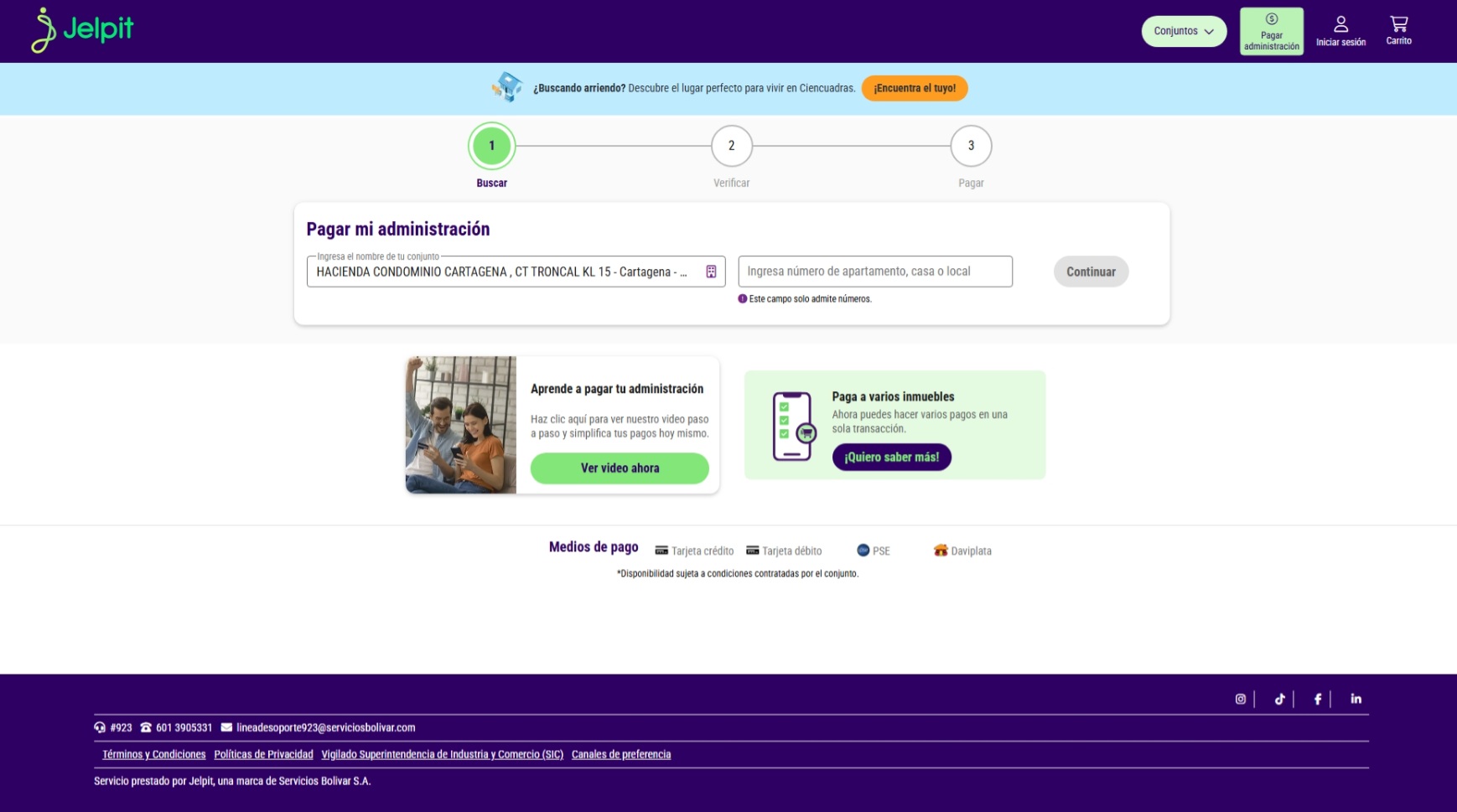 Imagen 2 de pago de administracion hacienda mediante la plataforma jelpit. Ingresando datos de pago.