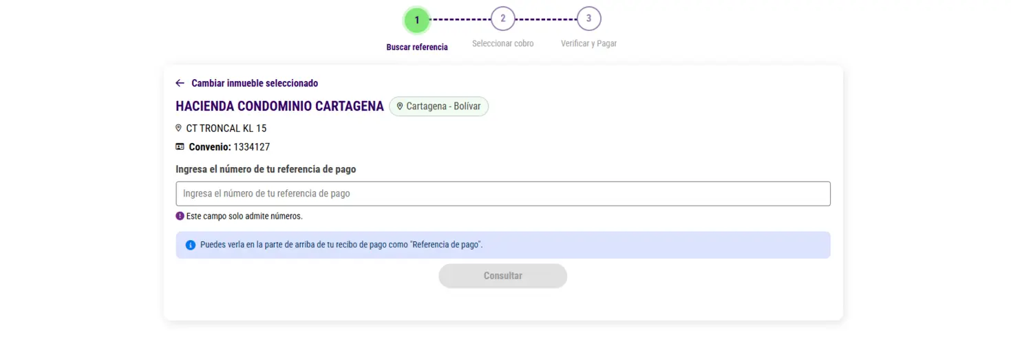 Imagen de pago de administracion hacienda mediante la plataforma jelpit. Ingresando el numero de lote o casa
